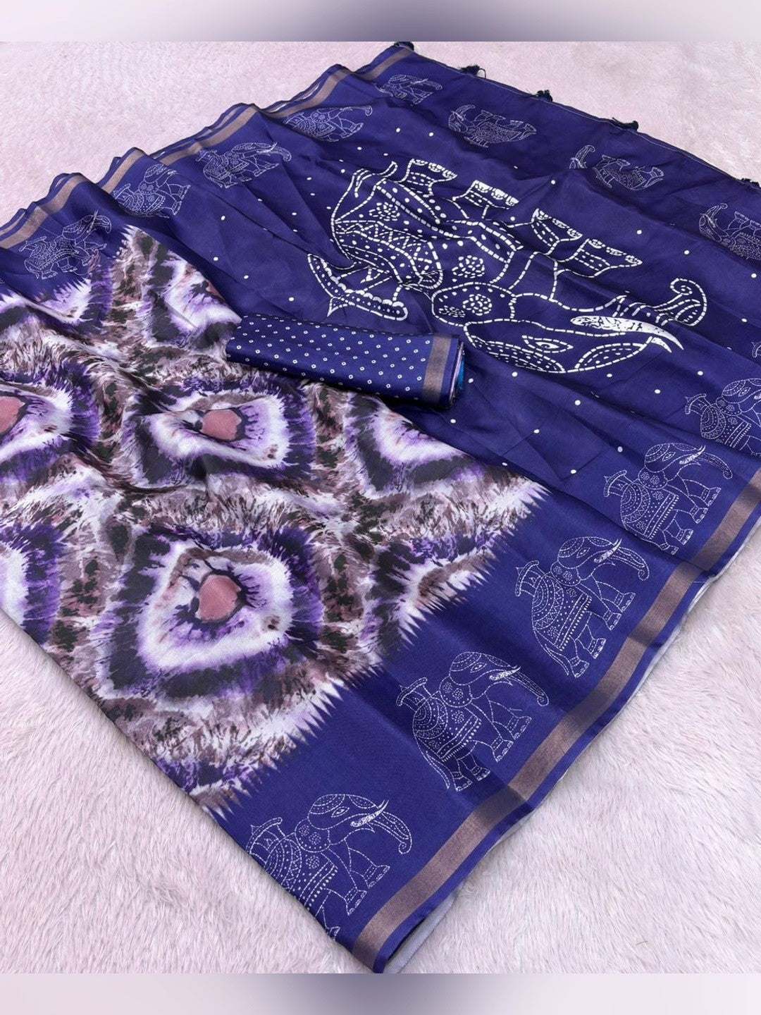 Peachmode Purple Malai Cotton Fancy Digital Print Saree - Image 5