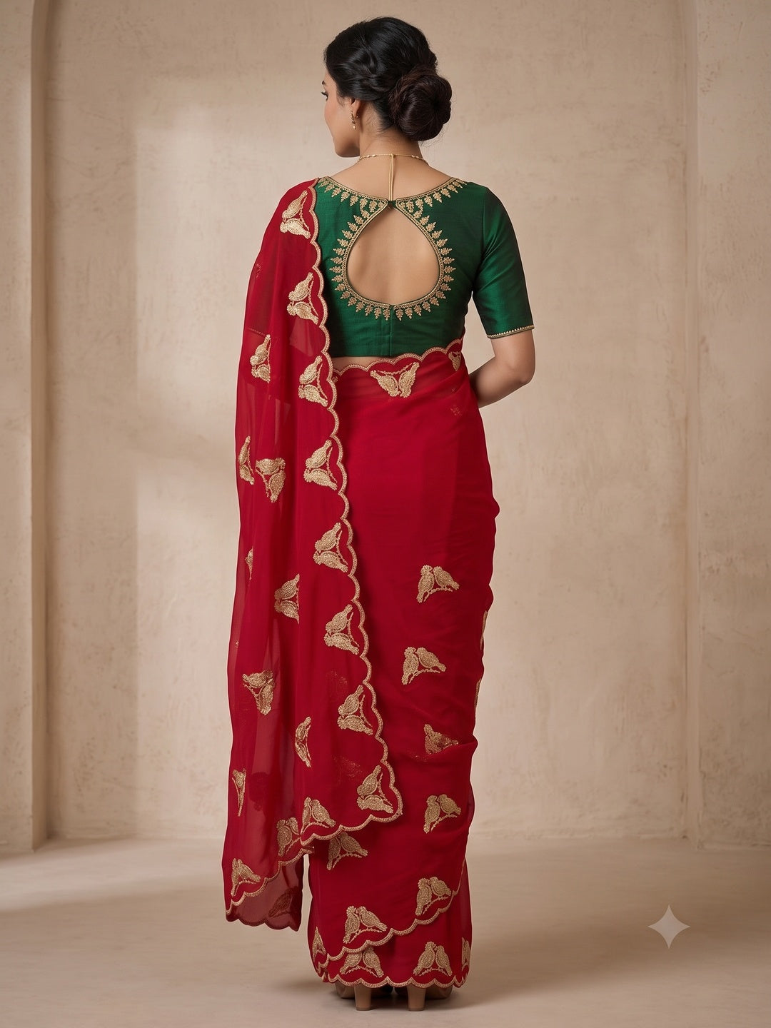 Peachmode Red Georgette Embroidered Saree - Image 2