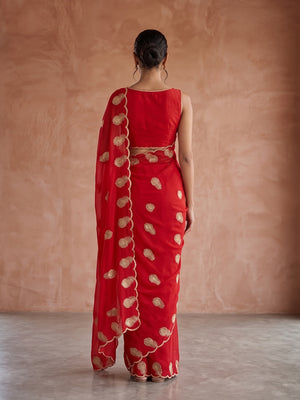Peachmode Red Georgette Embroidered Saree - Image 2