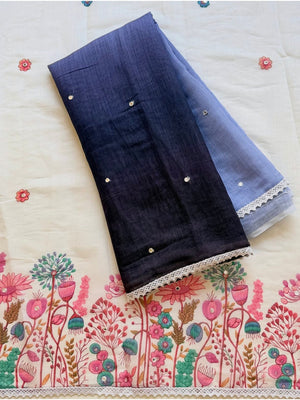 Peachmode Black Lavender Ombre Linen Cotton Saree - Image 2