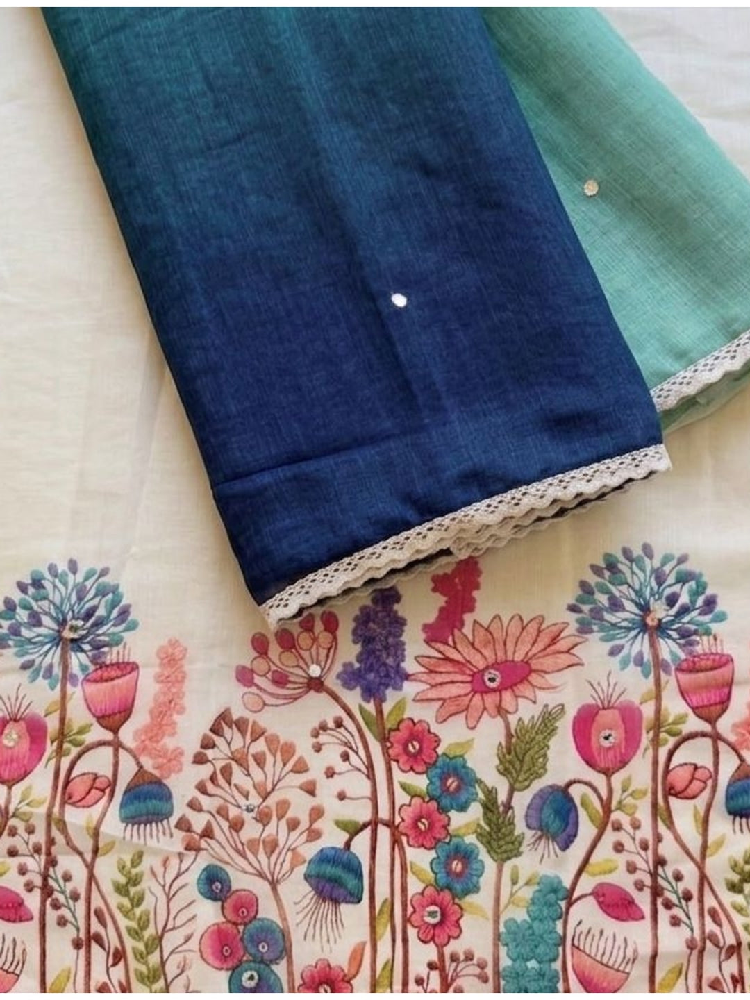Peachmode Teal Blue Ombre Linen Cotton Saree - Image 5