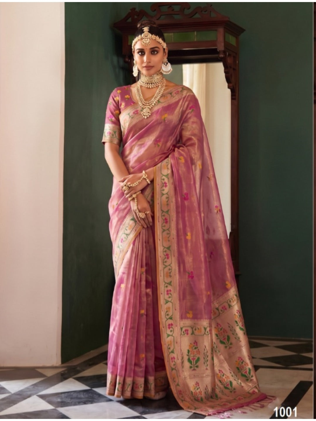Peachmode Mauve Woven Tissue Silk Saree - Image 1