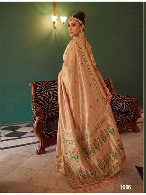 Peachmode Peach Woven Tissue Silk Saree - Image 1