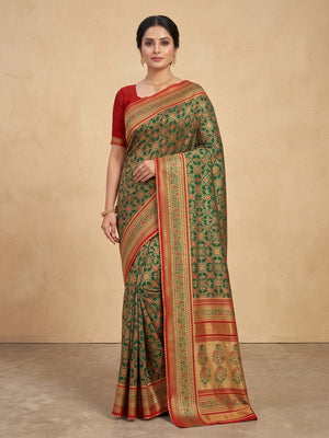 Peachmode Green Pure Silk Saree with Digital Print - Image 2