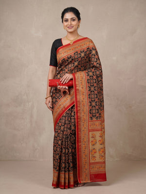 Peachmode Brown Pure Silk Saree with Digital Print - Image 2