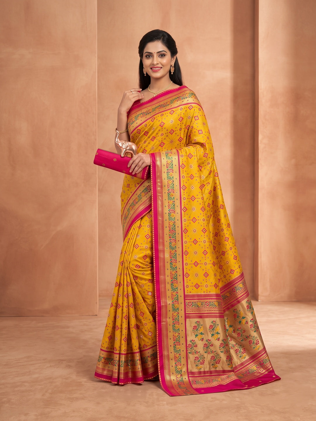 Peachmode Yellow Pure Silk Saree with Digital Print - Image 2