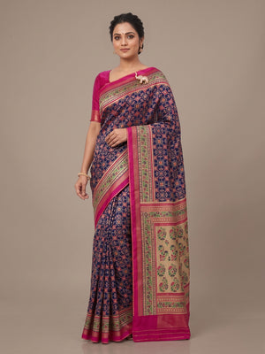 Peachmode Blue Pure Silk Saree with Digital Print - Image 2
