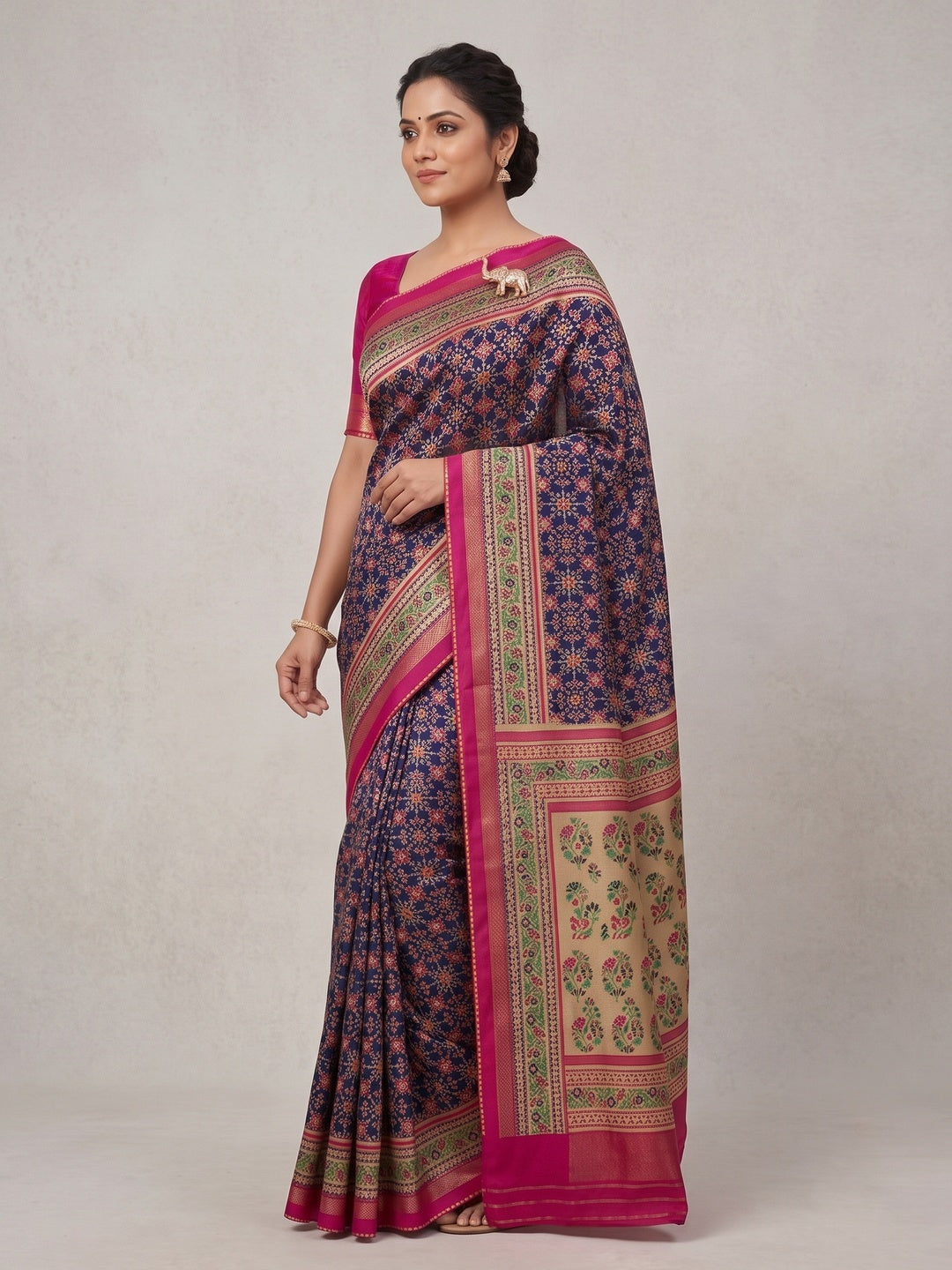 Peachmode Blue Pure Silk Saree with Digital Print - Image 4