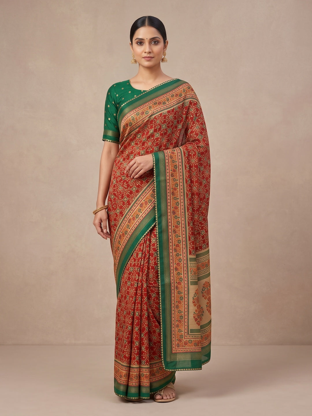 Peachmode Green Pure Silk Saree with Digital Print - Image 2