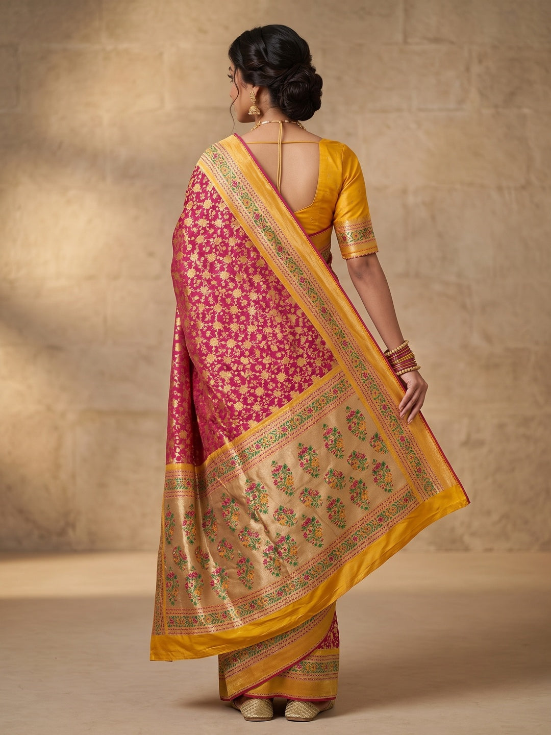 Peachmode Yellow Pure Silk Saree with Digital Print - Image 3