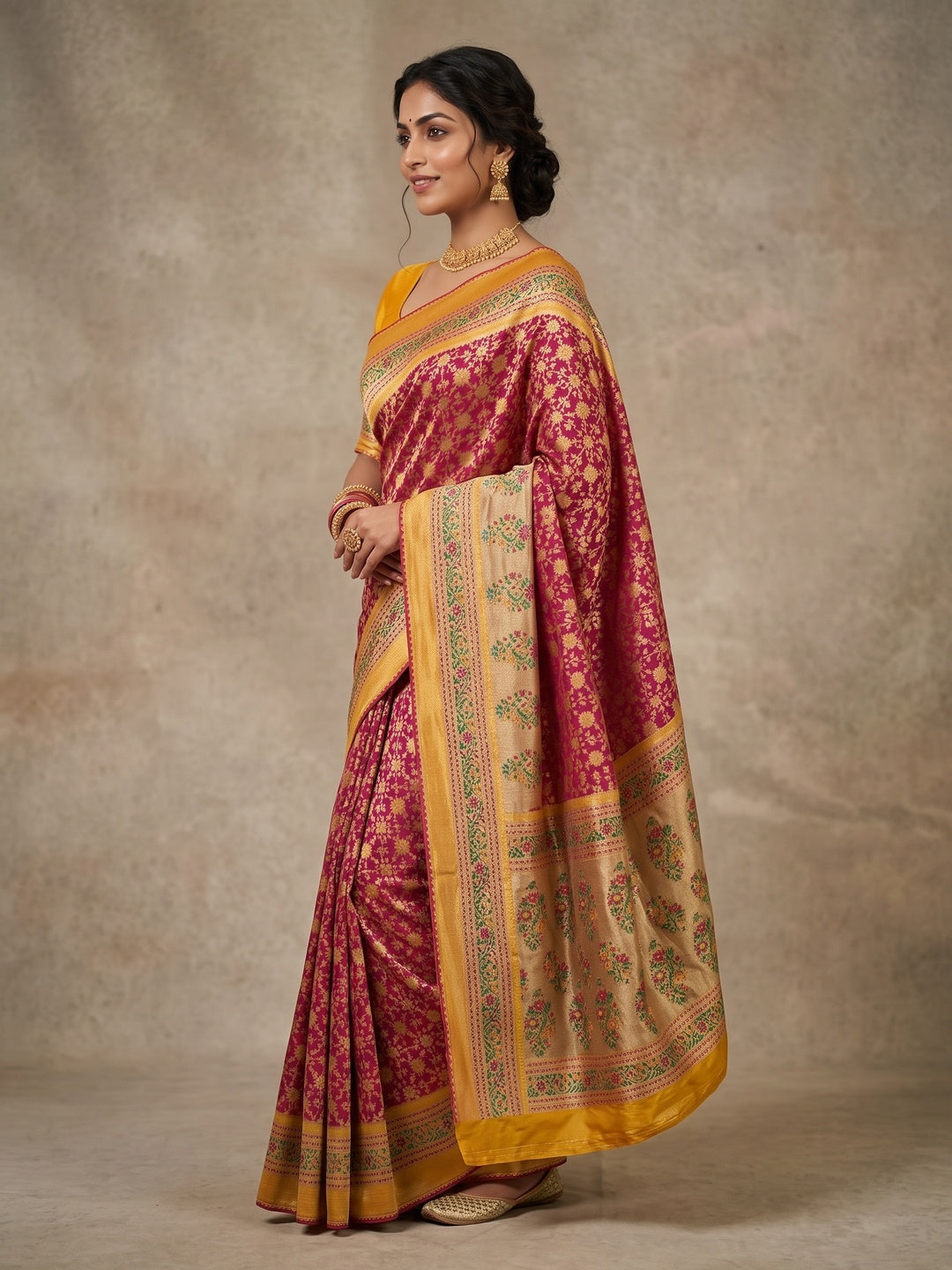 Peachmode Yellow Pure Silk Saree with Digital Print - Image 5