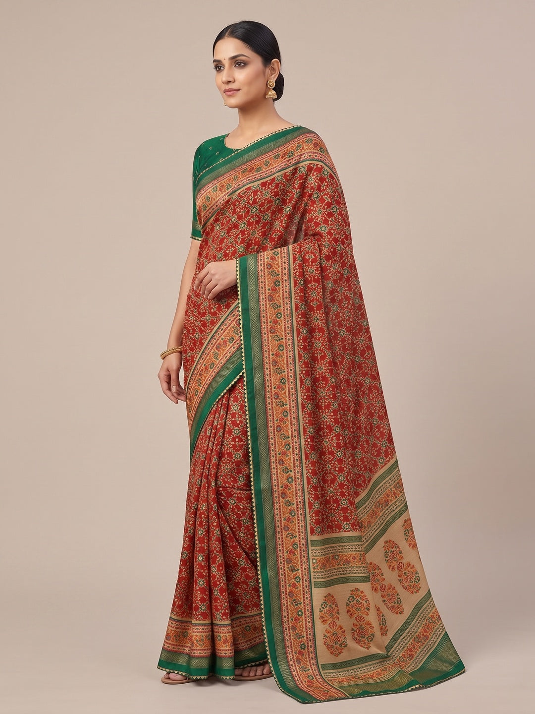 Peachmode Green Pure Silk Saree with Digital Print - Image 4