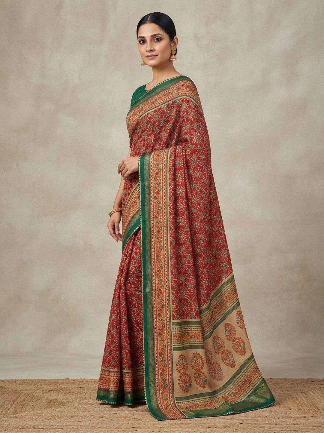 Peachmode Green Pure Silk Saree with Digital Print - Image 5