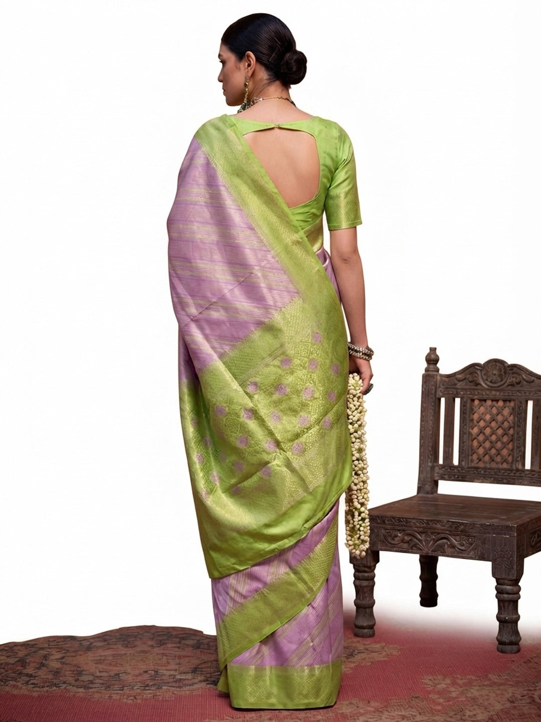 Lavender Woven Art Silk Zari Saree - Image 3