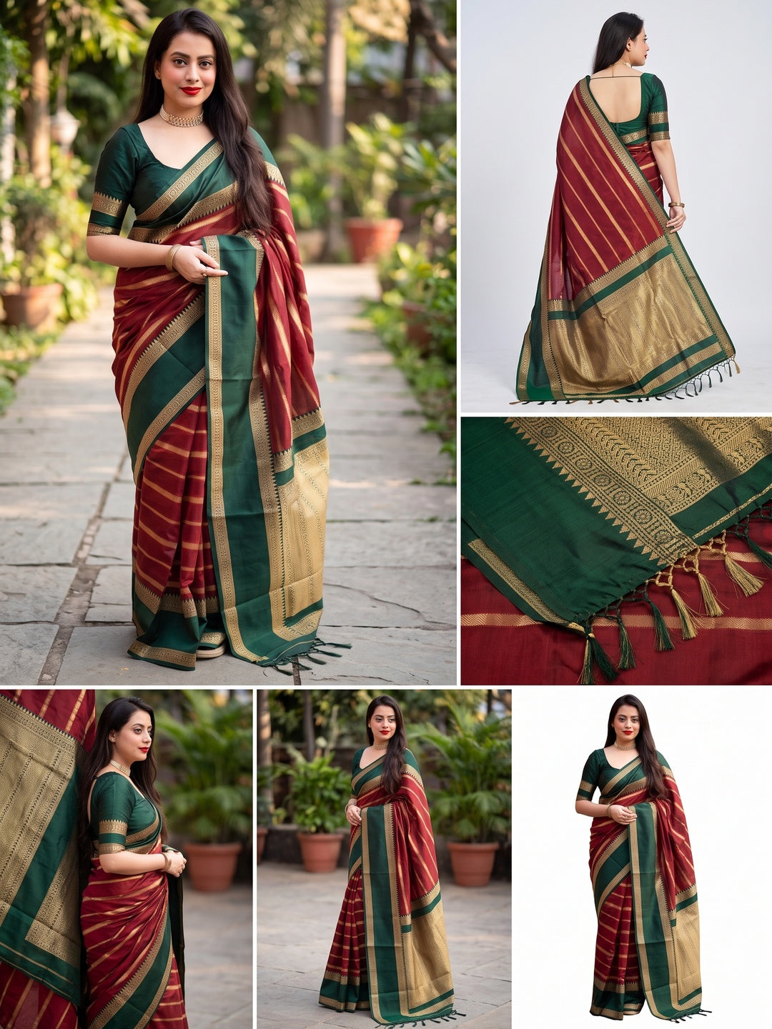 Maroon Woven Banarasi Silk Saree with Tassels - Image 1