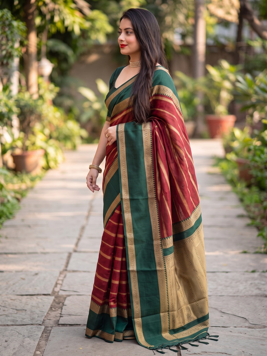 Maroon Woven Banarasi Silk Saree with Tassels - Image 3