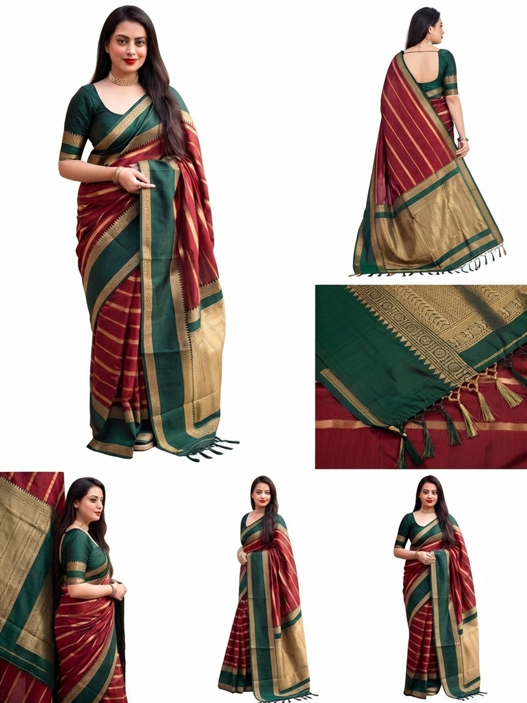 Maroon Woven Banarasi Silk Saree with Tassels - Image 5