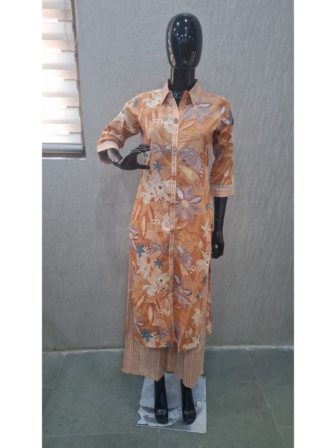 Peach Pure Cotton Floral Printed Top Bottom Set - Image 2