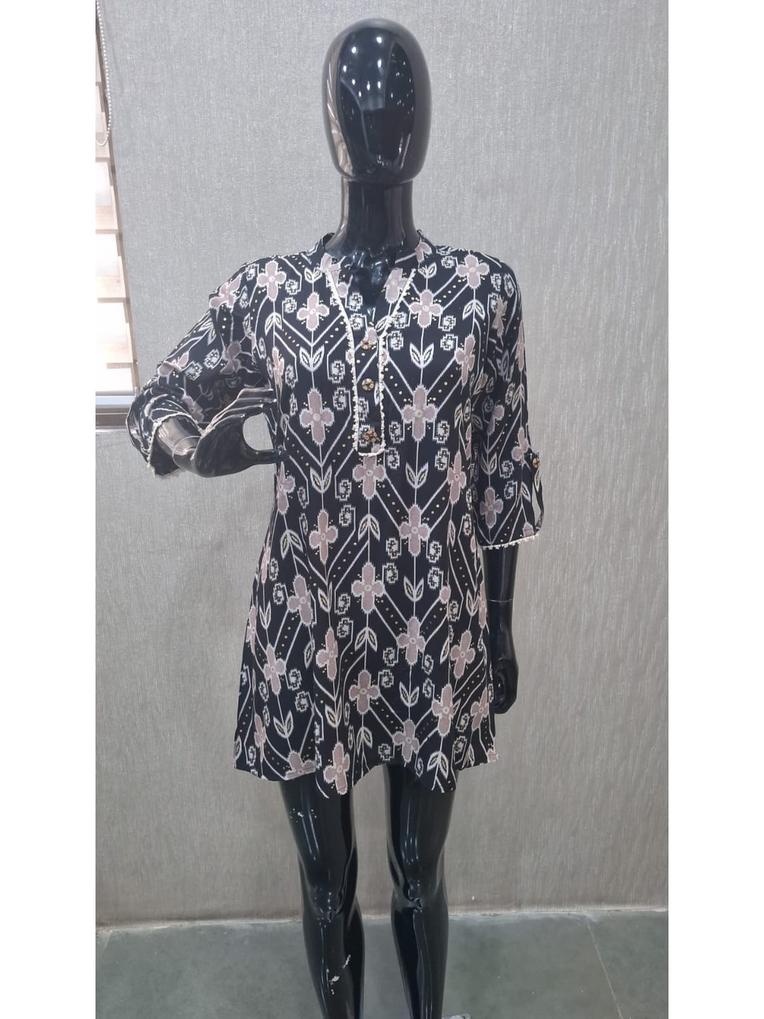 Black Rayon Floral Printed Short Top - Image 2