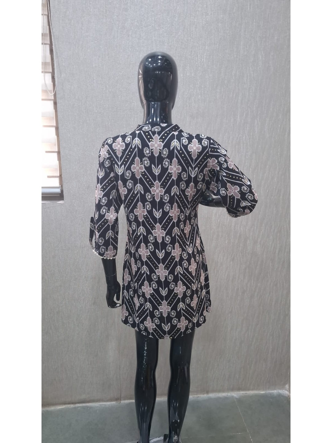 Black Rayon Floral Printed Short Top - Image 3