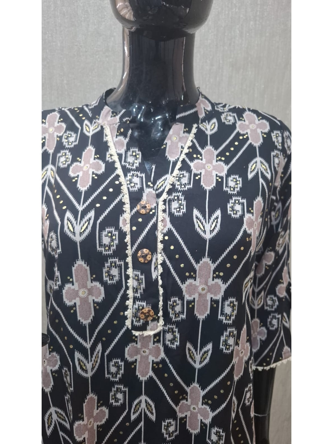 Black Rayon Floral Printed Short Top - Image 4