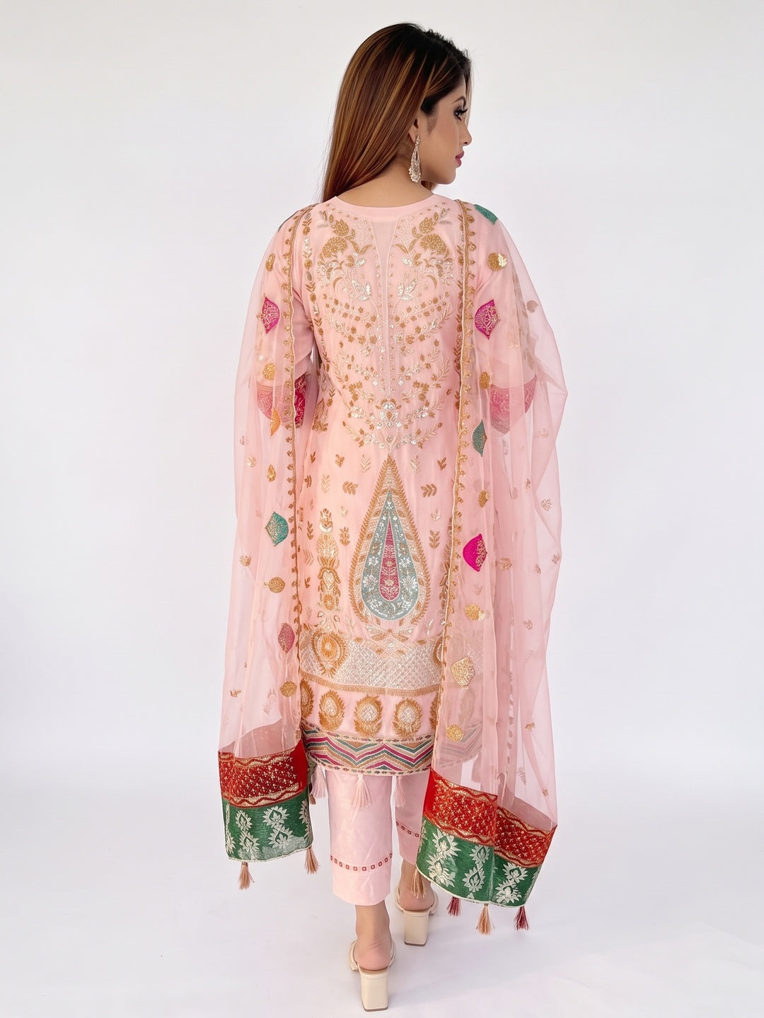 Pink Floral Sequins Embroidered Georgette Pakistani Suit - Image 2