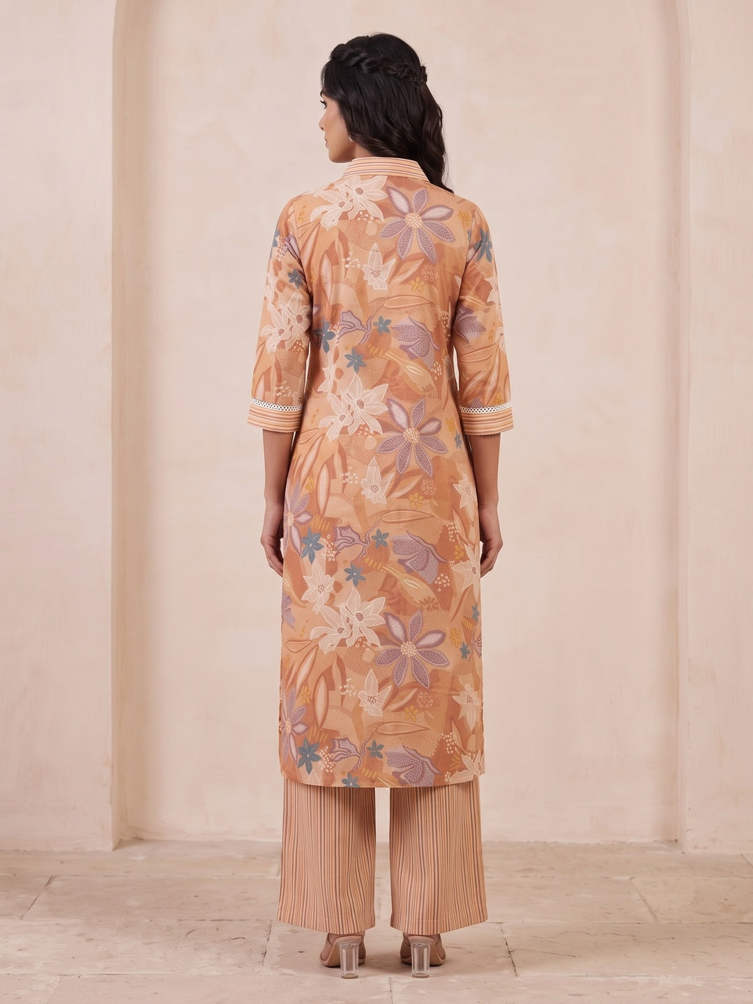 Peach Pure Cotton Floral Printed Top Bottom Set - Image 5