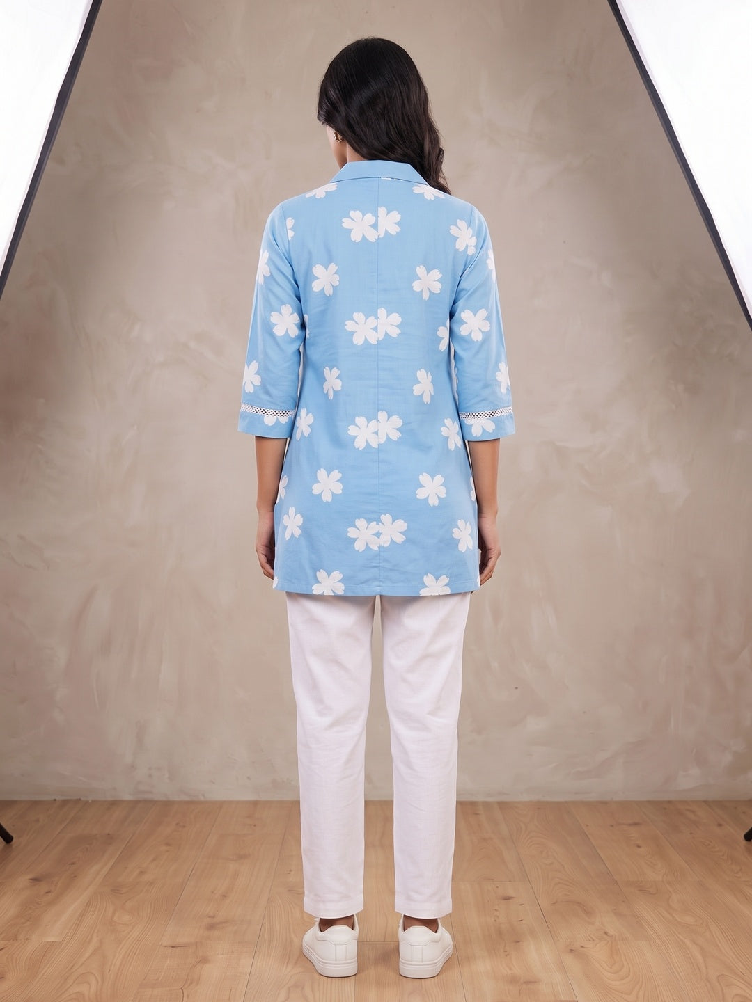 Blue Pure Cotton Floral Printed Top - Image 5