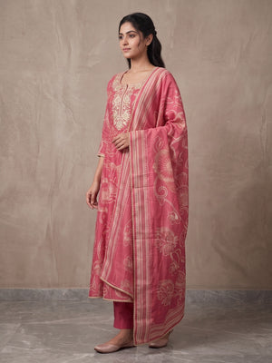 Pink Chanderi Silk Embroidered Salwar Suit Set - Image 2