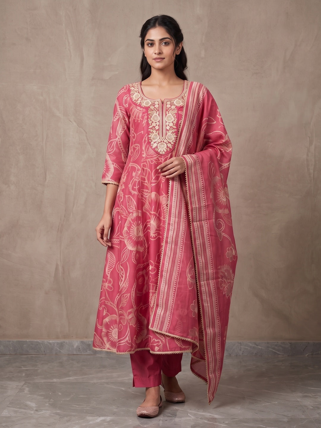 Pink Chanderi Silk Embroidered Salwar Suit Set - Image 3