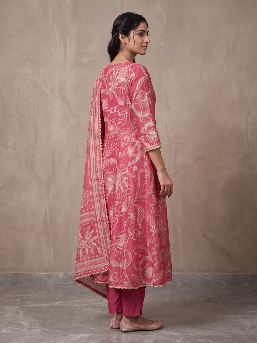 Pink Chanderi Silk Embroidered Salwar Suit Set - Image 4