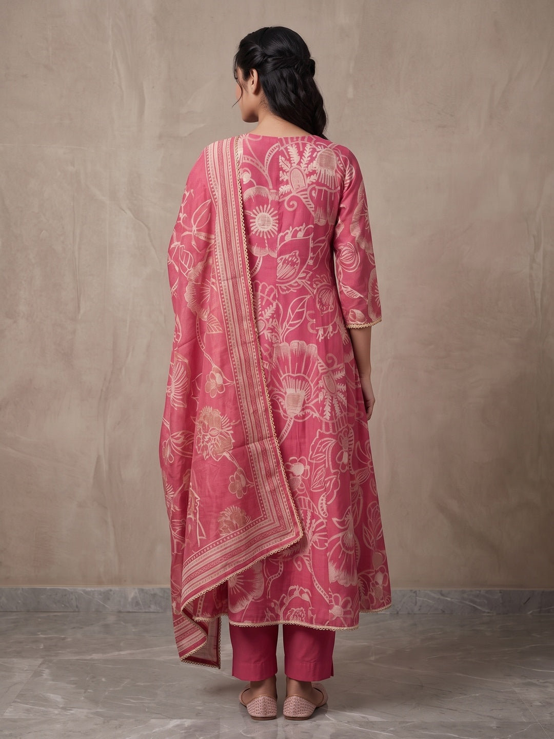 Pink Chanderi Silk Embroidered Salwar Suit Set - Image 5