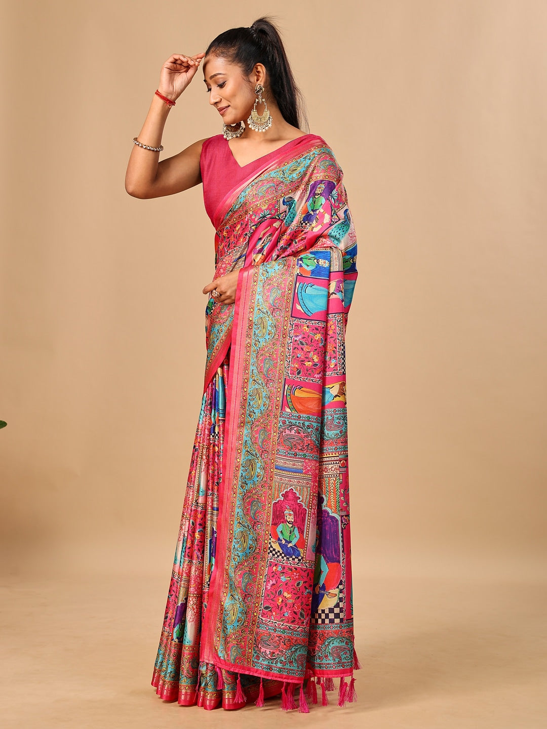 Peachmode Pink Pashmina Print Soft Tussar Silk Saree - Image 2