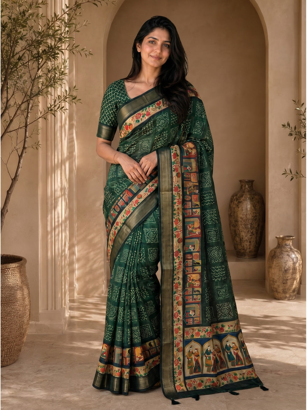 Peachmode Green Dola Silk Position Digital Print Saree - Image 3