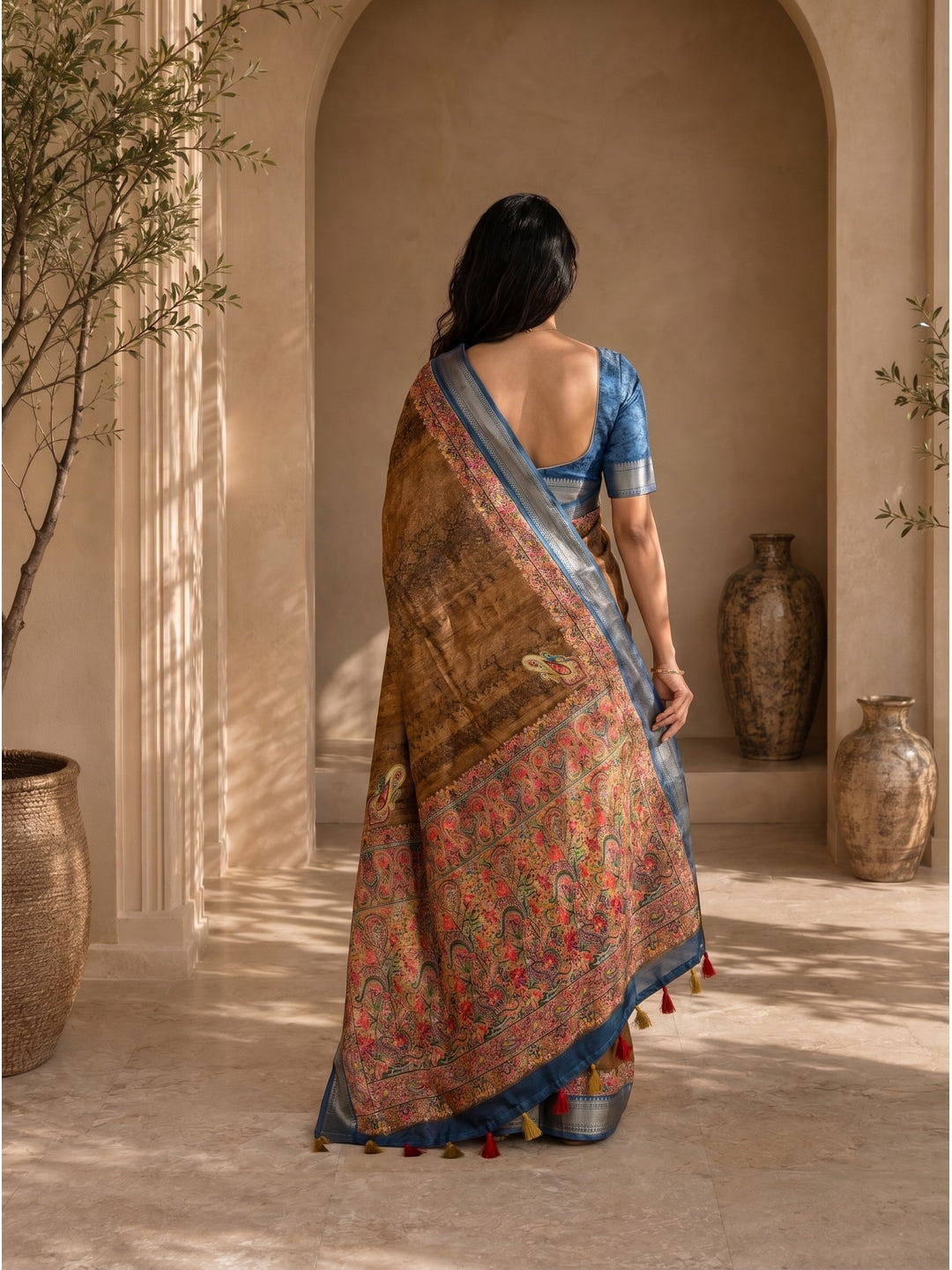 Peachmode Brown Dola Silk Position Digital Print Saree - Image 3
