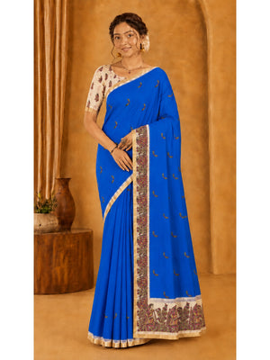 Peachmode Purple Ethnic Printed Linen Cotton Saree - Image 1