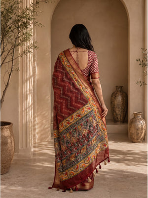 Peachmode Maroon Dola Silk Position Digital Print Saree - Image 2