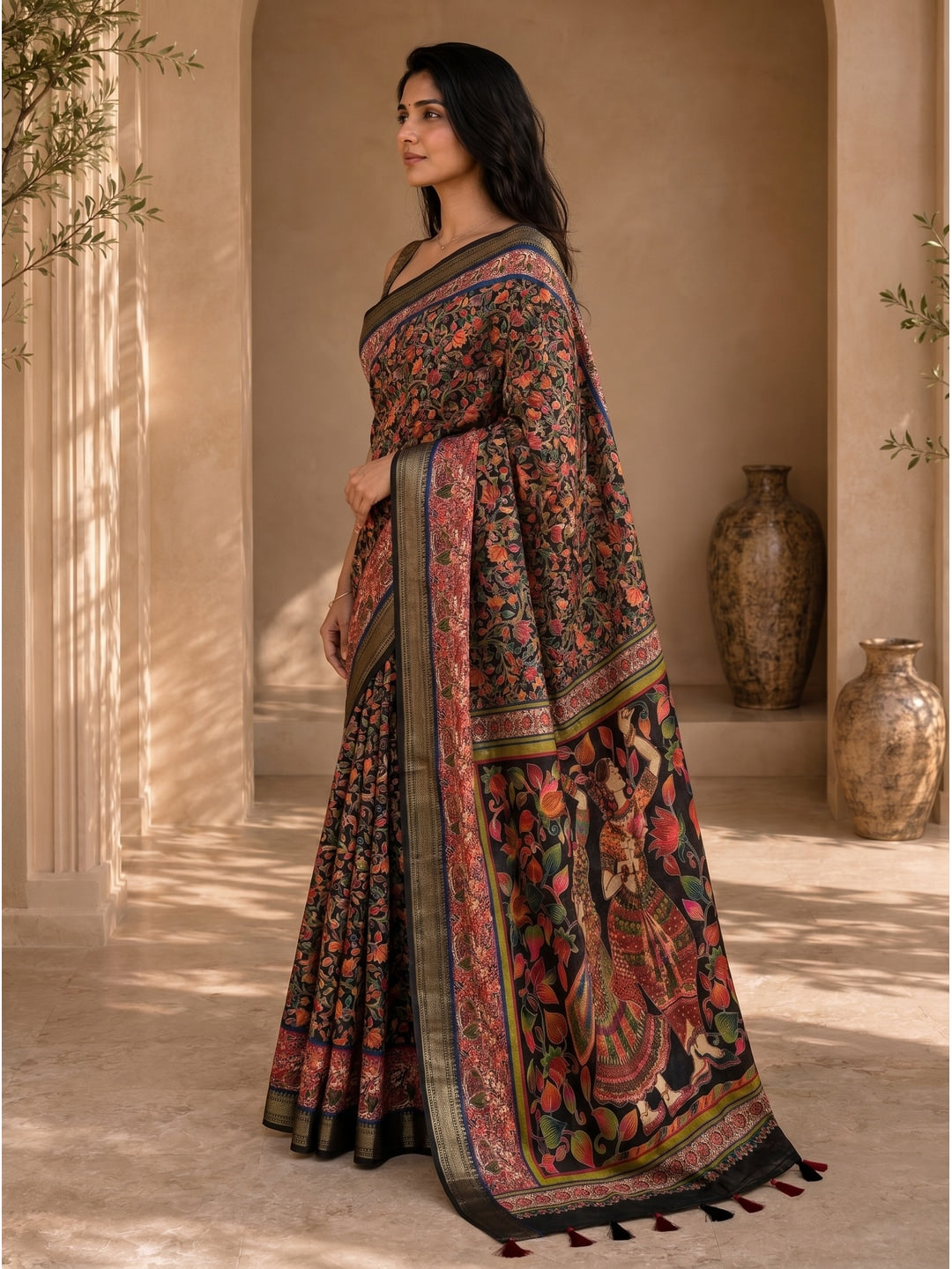 Peachmode Brown Dola Silk Position Digital Print Saree - Image 4