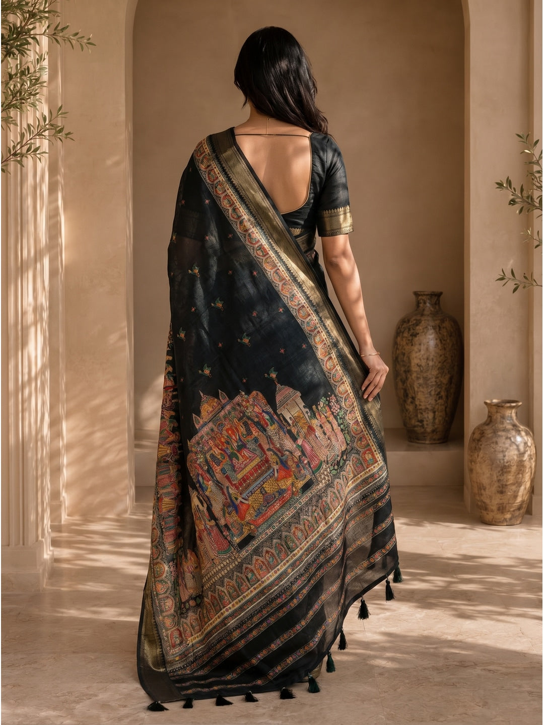 Peachmode Black Dola Silk Position Digital Print Saree - Image 4