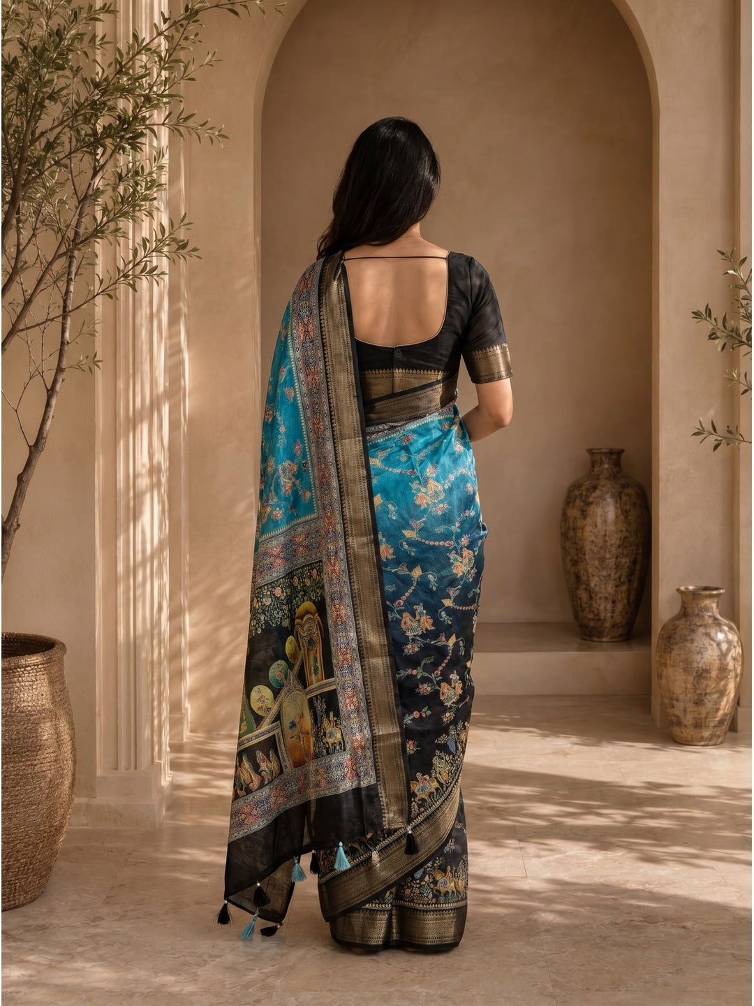Peachmode Green Dola Silk Position Digital Print Saree - Image 2