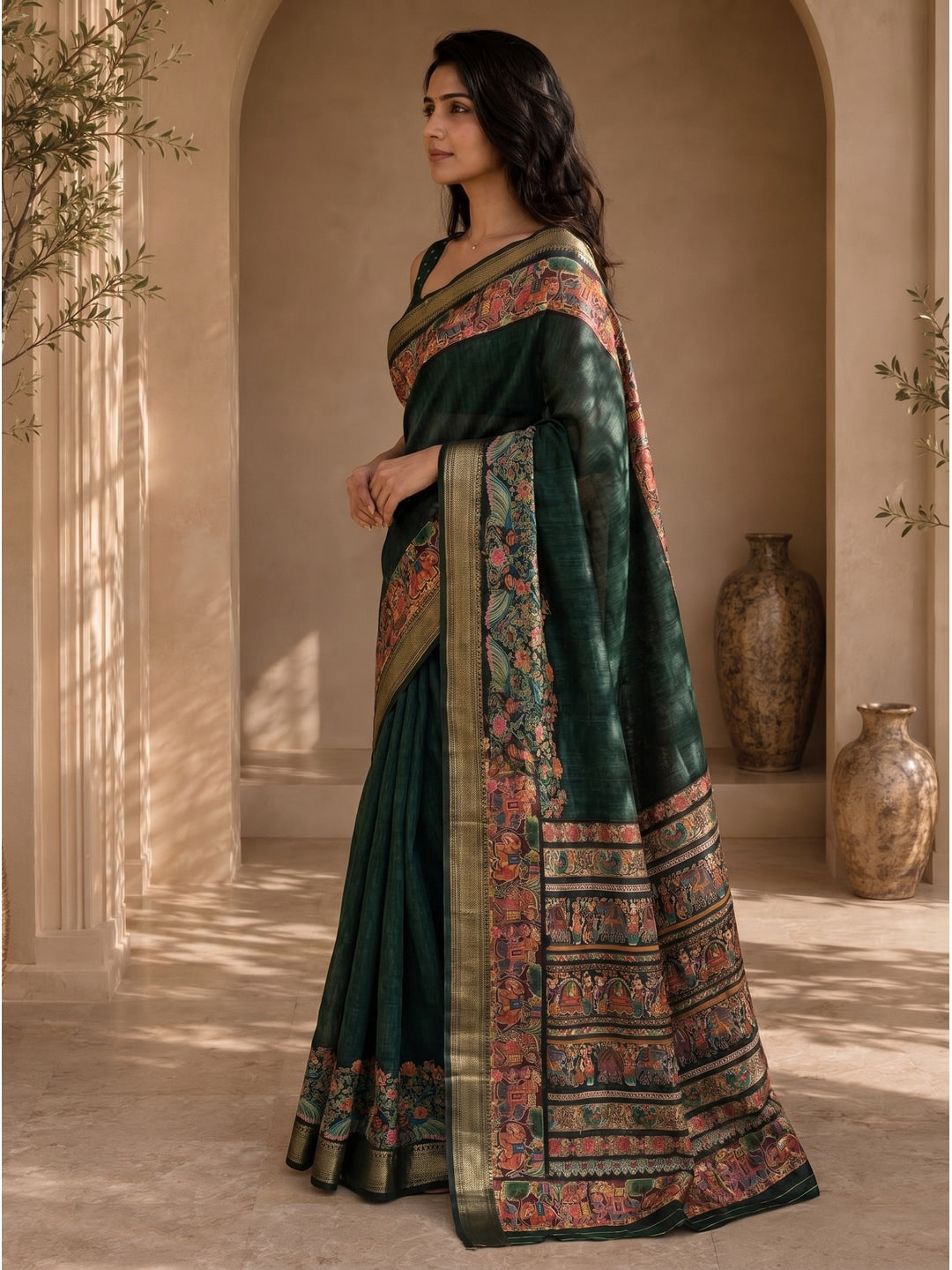 Peachmode Green Dola Silk Position Digital Print Saree - Image 2