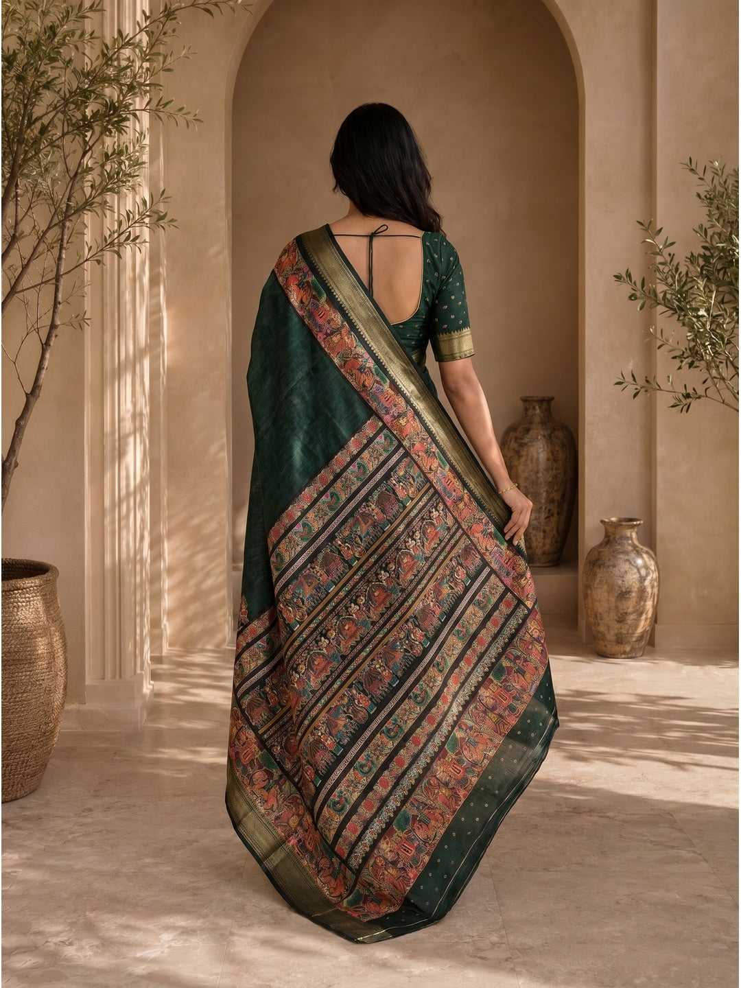 Peachmode Green Dola Silk Position Digital Print Saree - Image 3