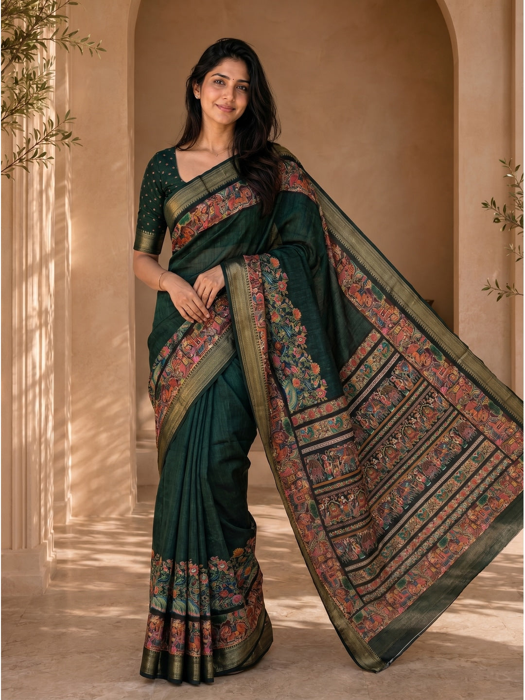 Peachmode Green Dola Silk Position Digital Print Saree - Image 4
