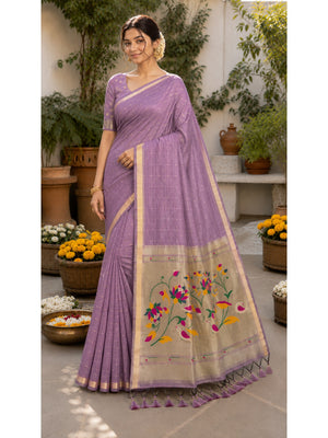 Peachmode Onion Pink Paithani Muga Silk Zari Weave Saree - Image 2