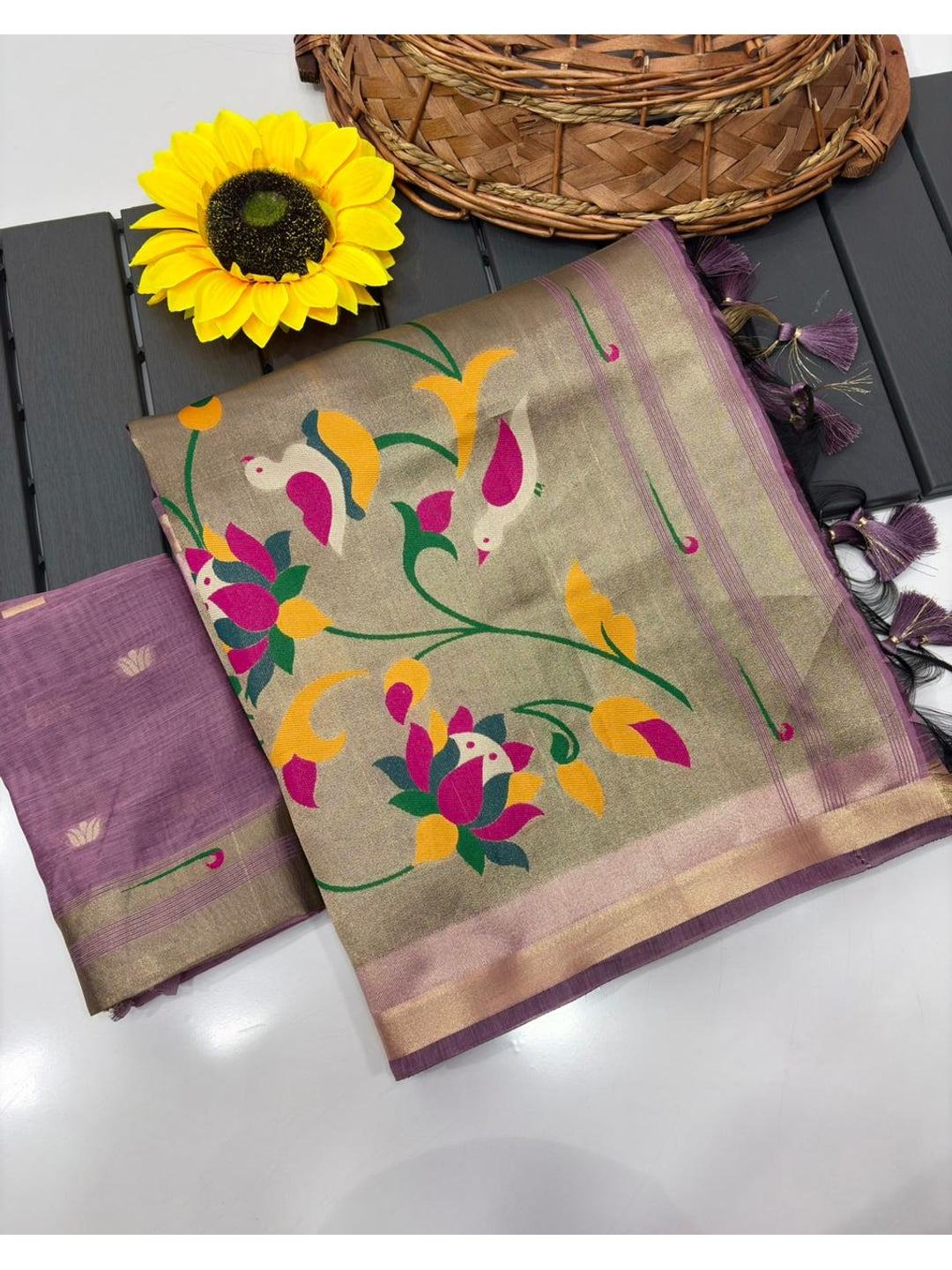 Peachmode Onion Pink Paithani Muga Silk Zari Weave Saree - Image 5