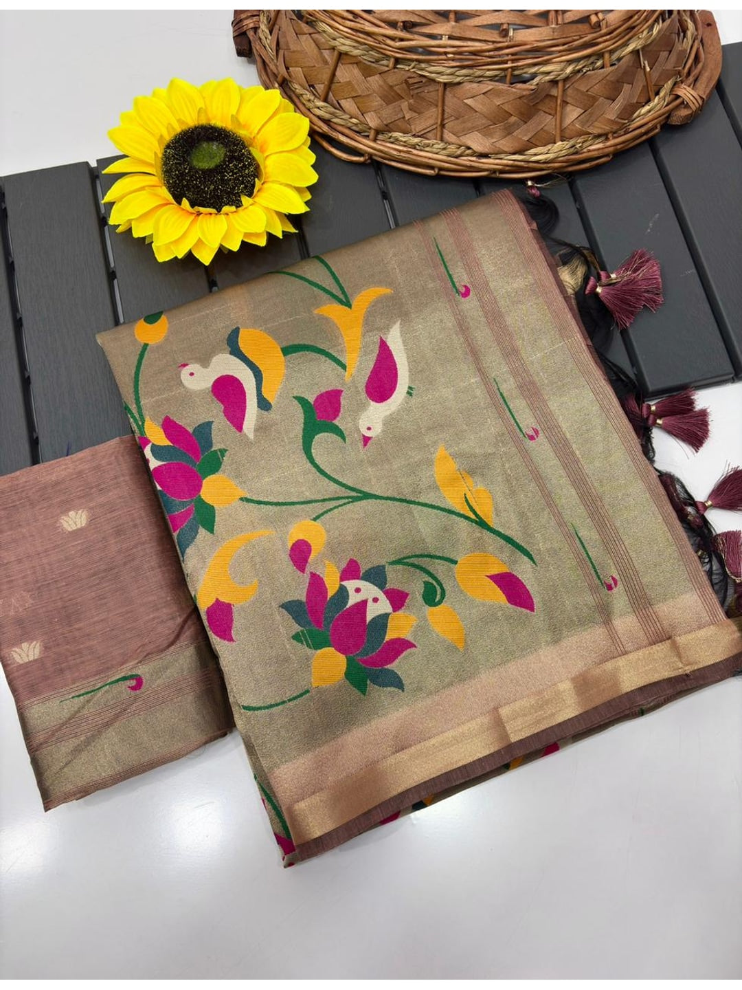 Peachmode Peach Paithani Muga Silk Zari Weave Saree - Image 5