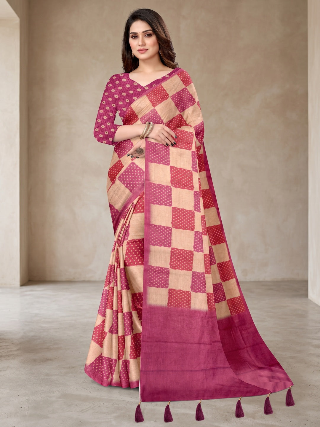 Peachmode Pink Digital Printed Tissue Cotton Saree - Image 1