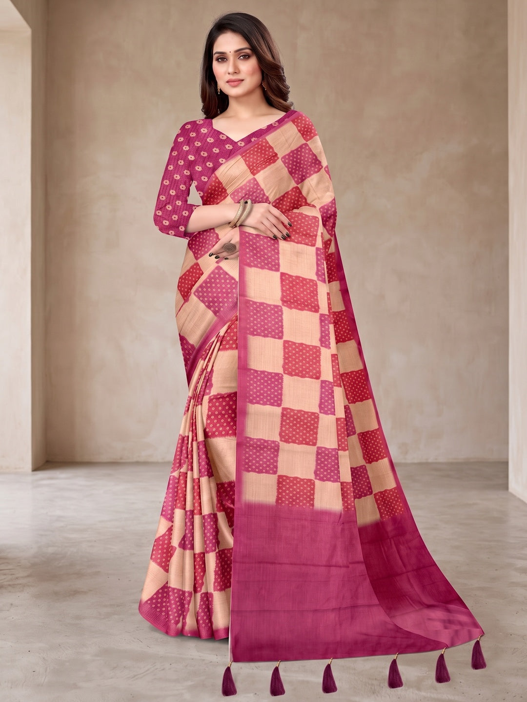 Peachmode Pink Digital Printed Tissue Cotton Saree - Image 2