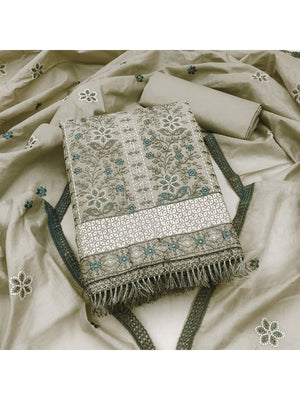 Grey Floral Embroidered Pure Cotton Dress Material - Image 1