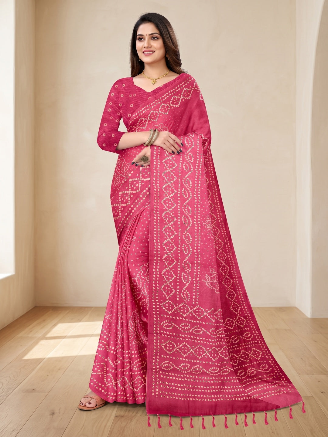 Peachmode Pink Digital Printed Tissue Cotton Saree - Image 1